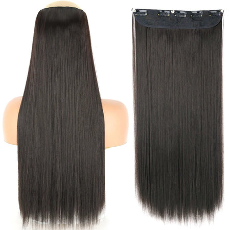 Long Straight Hairstyle 5 Clip Natural Hair Extension Synthetic Fiber Heat-Resistant Hairpiece 22"32" Black Brown Blonde
