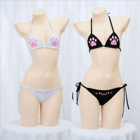 Japanese Anime Kawaii Girl Cute Cat Paw Bikini Swimsuit Women Claw Pattern Three Point Underwear Bra Panties Set Costume Cosplay