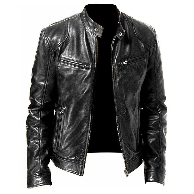 Mens Stand Collar Leather Jacket Coats Male Anti-wind Motorcycle Zipper Jackets Winter Men Outdoor Sport Streetwear Jacket Men