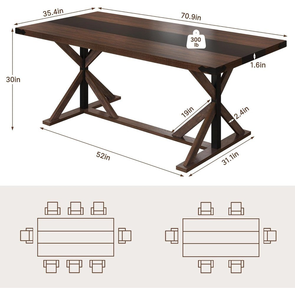 71 Inch Dining Table for 6 People, Rectangular Kitchen Farmhouse Table W/Thickness Waterproof Wood Tabletop,Long Dining Room Tab