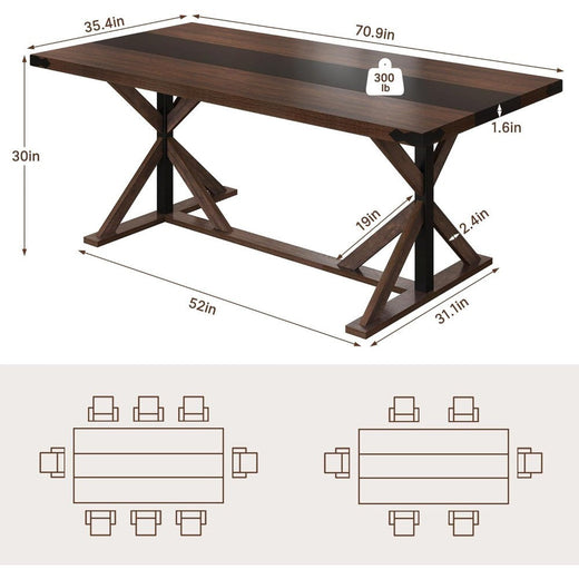 71 Inch Dining Table for 6 People, Rectangular Kitchen Farmhouse Table W/Thickness Waterproof Wood Tabletop,Long Dining Room Tab