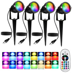10W RGBW Outdoor Spot Light with Remote Control LED Spike Light Waterproof 110V 220V Landscape Spotlight for Garden,Lawn,Path