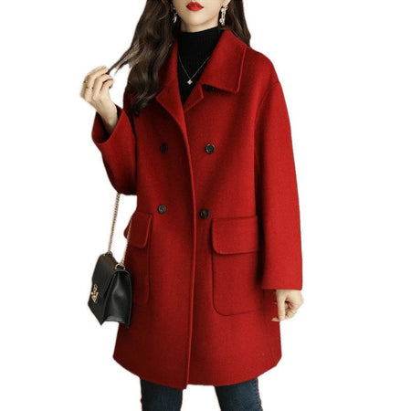 Plus Size Women's Thickened Woolen Coat Hot Sale Of The Season Autumn Winter New Style Coffee Color Slimming Mid-Length Korea...