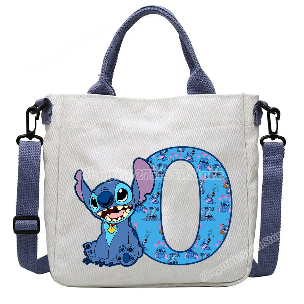 Disney Stitch Letter A-Z Print Shoulder Bags Cute Anime Action Figure Stich Purses Handbags Women Sling Messenger Bag Gift