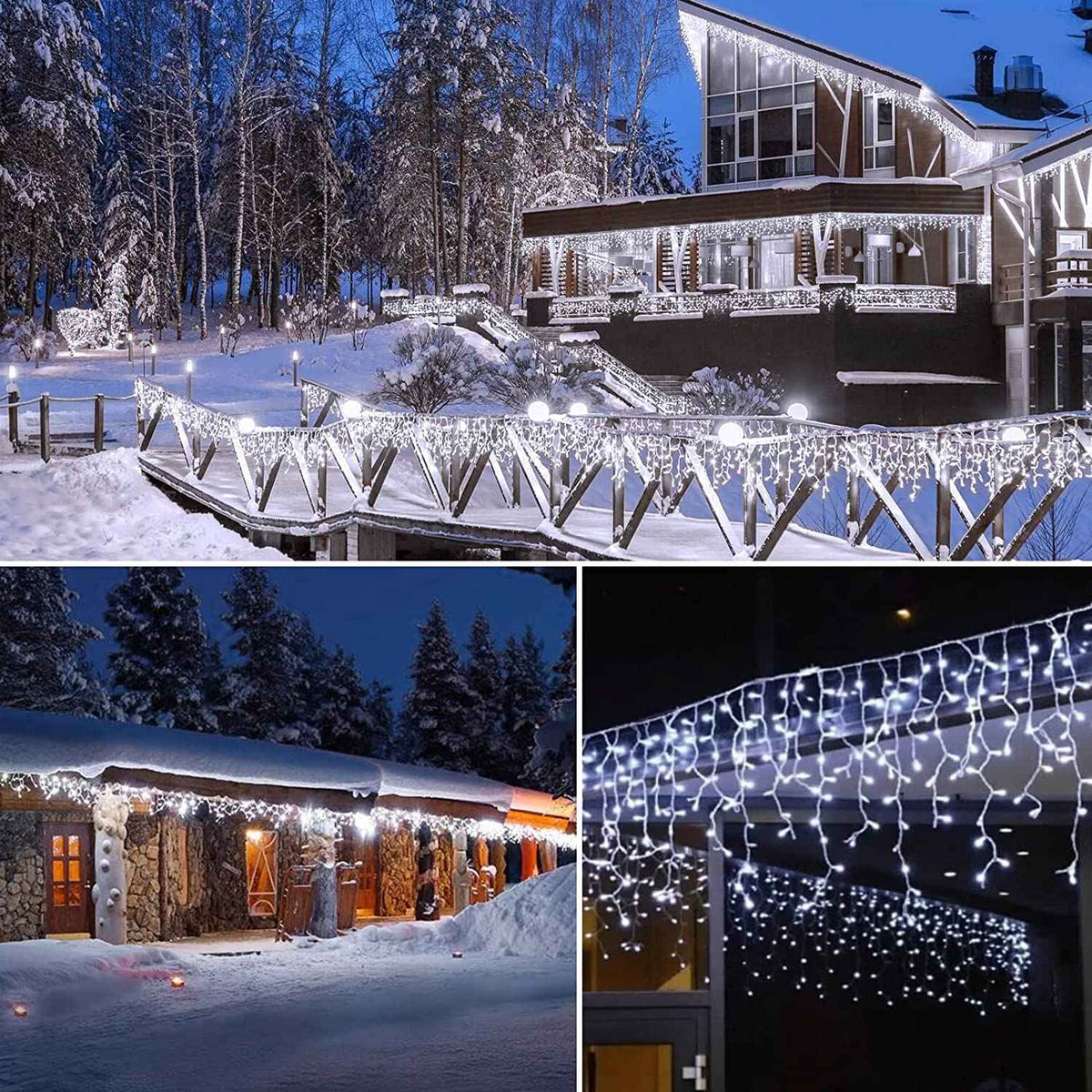 Solar Curtain Icicle Light 3.5M Eaves Decor Outdoor Fairy String Lights Wedding Party Christmas Stair Decor Garden Garlands