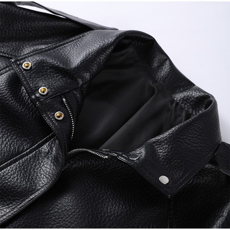 Street Stand Collar Women's Leather Jacket Loose Long Sleeve Zipper Pockets Chic Female Coats 2025 Autumn Winter Lady Outerwear