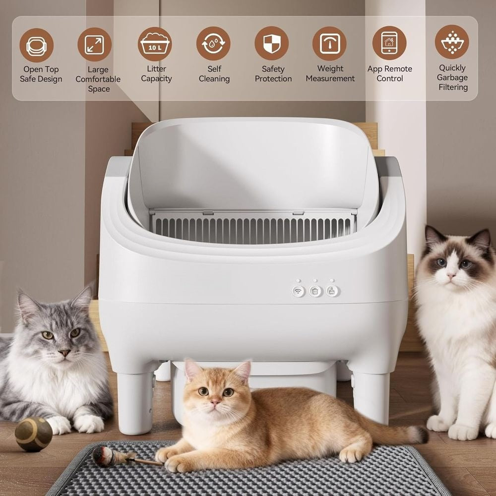 Smart Cat Litter Box with App Control, Self-Cleaning, Dual Safety Sensors, 11L Bin, Deodorizing for Multiple Cats