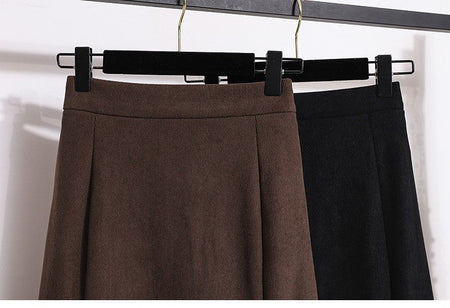 Plus Size Skirt Women 2024 Winter High Waist Elastic Velvet A Line Mermaid Skirt Korean Style Elegant Brown Or Black Long Skirts