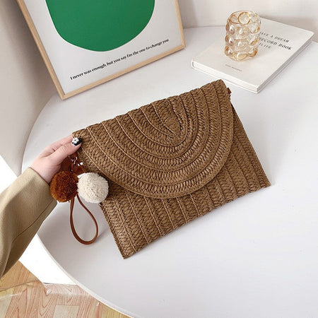 Handmade Ladies Straw Woven Bags Women Summer Holiday Beach Casual Clutch Purse Elegant Shoulder Handbag Raffia Envelope Wallets