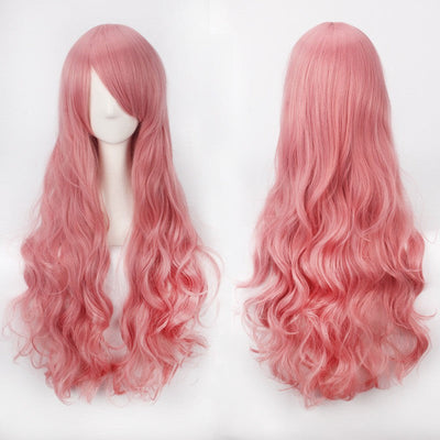 European and American style cos color anime wig, with foreign trade buckle net, universal, 80CM long, curly Synthetic fiber wig