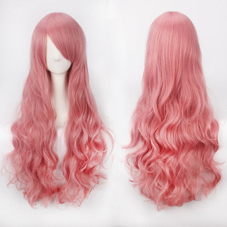 European and American style cos color anime wig, with foreign trade buckle net, universal, 80CM long, curly Synthetic fiber wig