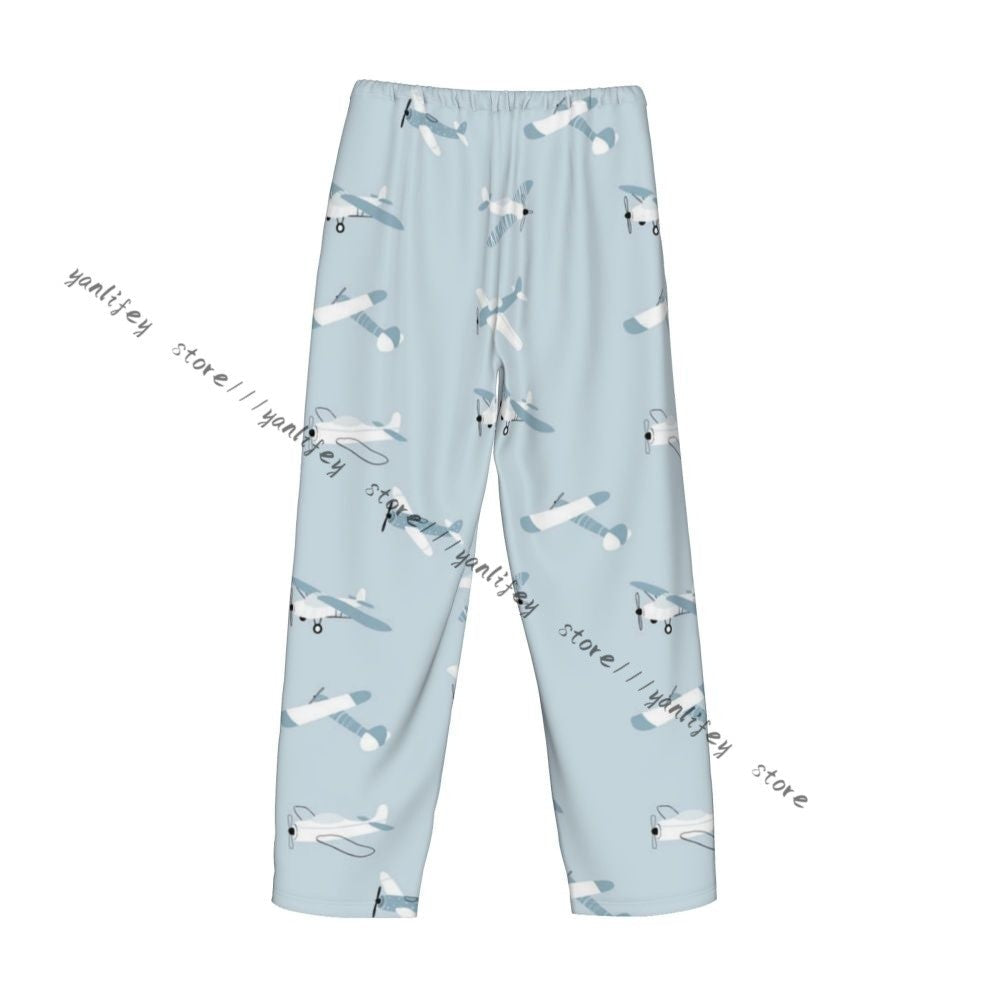 Men's Sleepwear Loose Sleep Pants Pajamas Cute Airplanes Long Lounge Bottoms Casual Homewear