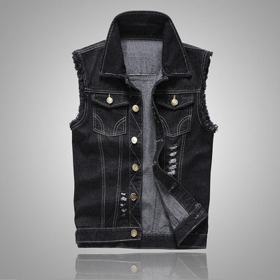 Cowboy vest men's spring and autumn new slim fit denim vest jacket men's casual sleeveless vest denim top with two chest pockets