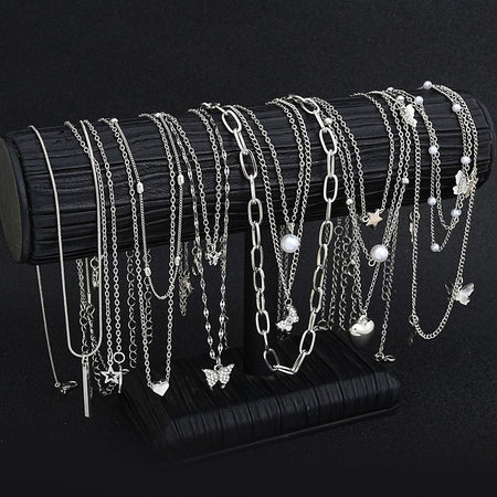 13Pcs/Set Simple Temperament Necklace Set Butterfly Pearl Heart Star Zircon Silver Color Necklace for Women Fashion Jewelry Gift