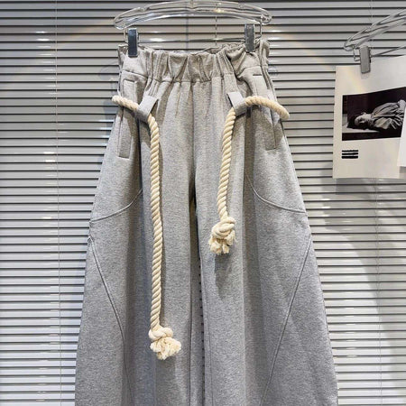 2025 New Women Personalized Woven Hemp Rope Belt Loose Wide-leg Casual Pants Bloomers