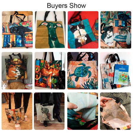 1pc Abstract Cat Tote Bag Cute Quirky Small Animal Shoulder Bag Printed Linen Eco Handbag Shopping Office Reusable Casual Bags