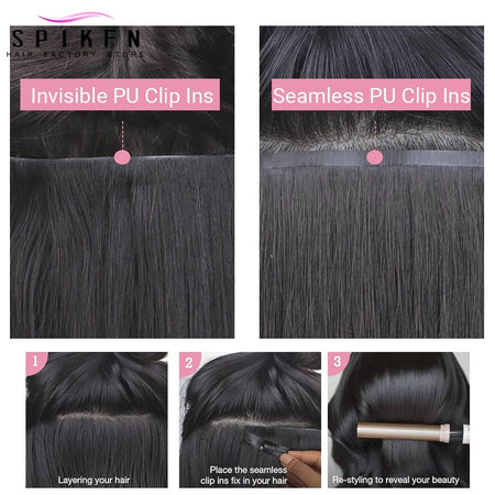 Invisible PU Clip ins Extensions 100-120g 7pcs/set Clip in Human Hair Chocolate Brown Straight Machine Remy Hair Pieces Clip On