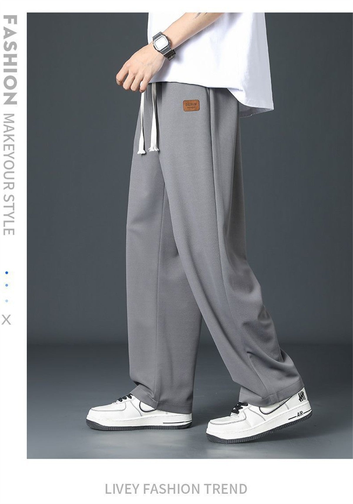 Black Straight Pants for Men's Summer Wide Leg Pants Casual Harajuku Student Pants High Street Trousers Gray Cool Sweatpants