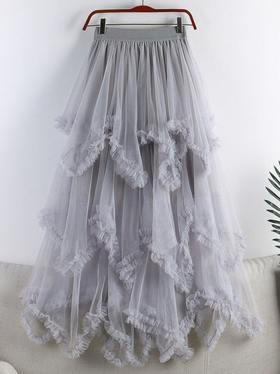 TIGENA Tutu Tulle Long Skirt for Women 2023 New Summer Korean Aesthetic Cute Irregular Mesh High Waist Maxi Skirt Female Purple