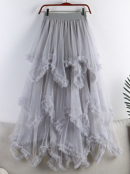 TIGENA Tutu Tulle Long Skirt for Women 2023 New Summer Korean Aesthetic Cute Irregular Mesh High Waist Maxi Skirt Female Purple