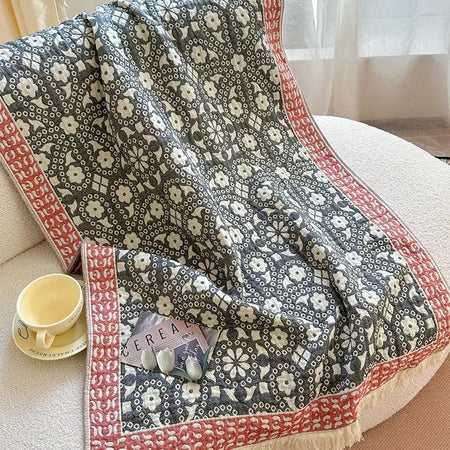 150x73cm Pure Cotton Fantasy Garden Tassel Towel-Soft Skin-Friendly Bath Towel Ideal for Home Swimming Pool Beach Shower Supplie