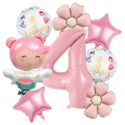 Cute Butterfly Fairy Theme Princess Birthday Foil Balloons Pink Wing Fairy Rainbow Balloons 4th Birthday Party Decorats