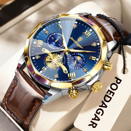 POEDAGAR Military Luxury Men Wristwatch Quartz Waterproof Luminous Chronograph Leather Man Watch Sports Men's Watches Male Reloj