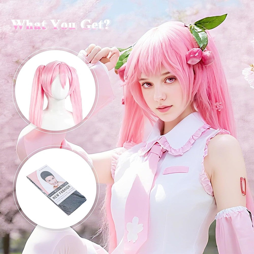 High-Quality Anime Miku Cosplay Synthetic Hair 46-Inch Detachable Double Ponytail Halloween Carnival Party Wig Heat-Resistant