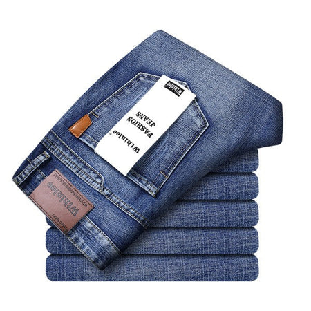 Spring Autumn Business Men Jeans Casual Straight Stretch Fashion Classic Black Sky Blue Grey Work Denim Trousers Brand Clothing