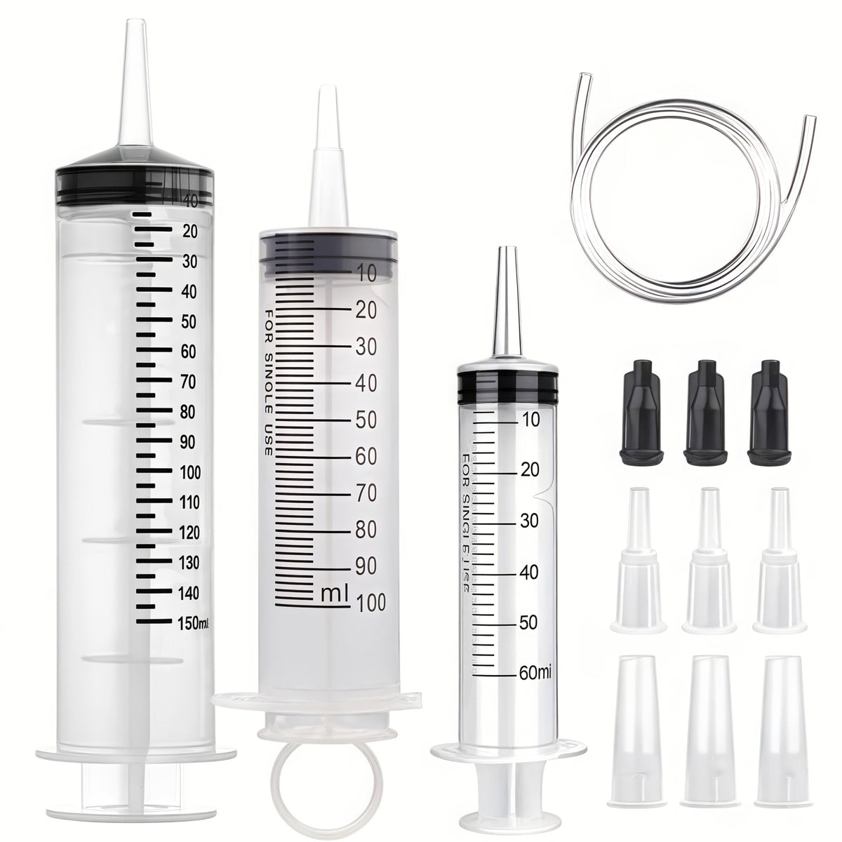 60/100/150ml large syringe with 100 cm of tubing, converter, cap set, garden injector, for liquid lipstick paint epoxy resin oil