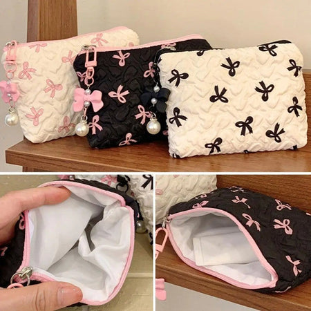 1PC Color Bow Canvas Large Capacity Lipstick Air Cushion Storage Bags Women's Makeup Bag Commuter Handbag Travel Toiletry Bags