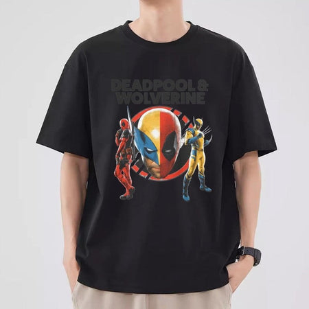 MINISO Deadpool Wolverine T Shirt Men Couple Combination Clothes Short Sleeve Collar Fashion T-shirt Man Cool Cotton Unisex Tops