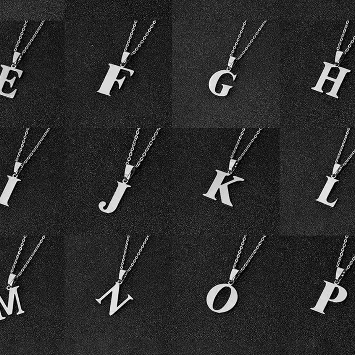 DGIDDK Stainless Steel Fashion Simple A-Z Small Letter Necklace Initial Pendant Fine Chain Alphabet Men Women Jewelry Gift