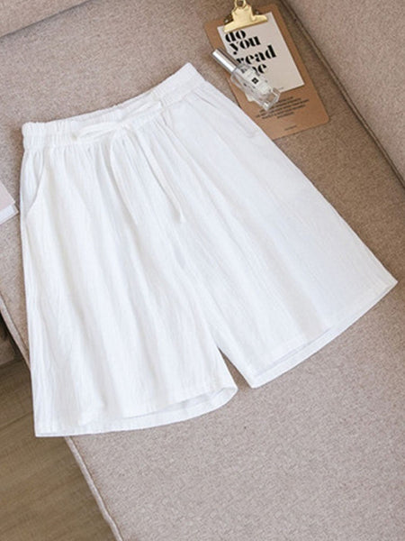 Women shorts Summer Casual Solid Cotton Linen shorts high waist loose shorts for girls Soft Cool female shorts M-3XL