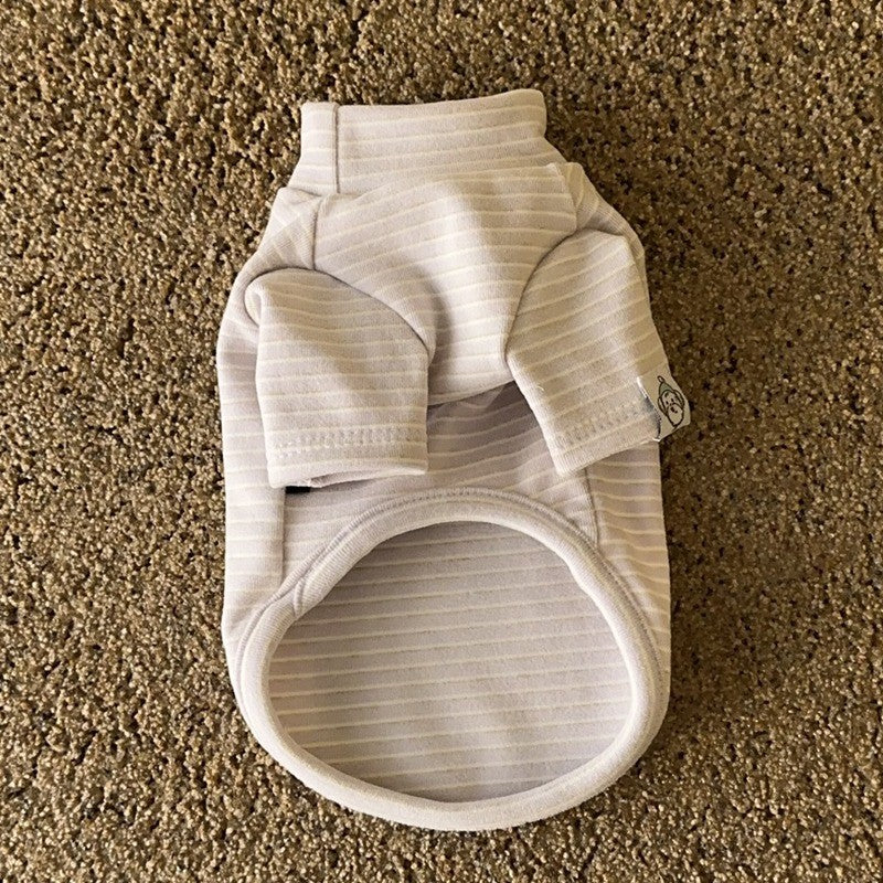 Pet Bottoming Shirt Teddy Beige Striped Vest Bichon Frise Winter Warmth Clothes Maltese Soft two-legged Clothing XS-XL