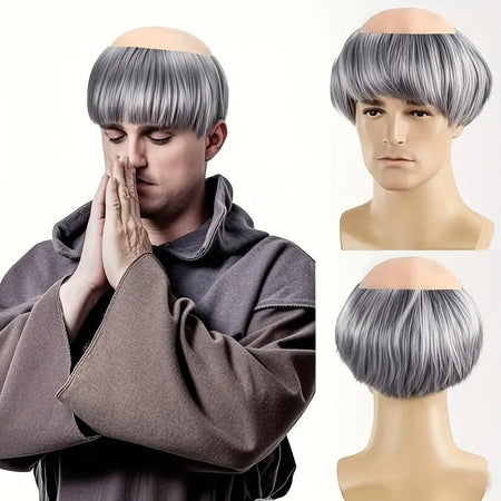 Fun Bald Cosplay Synthetic Hair Monk Wig, Novel Brown, Suitable For Halloween And Christmas-Themed Parties, 6-Inch Bald Wig