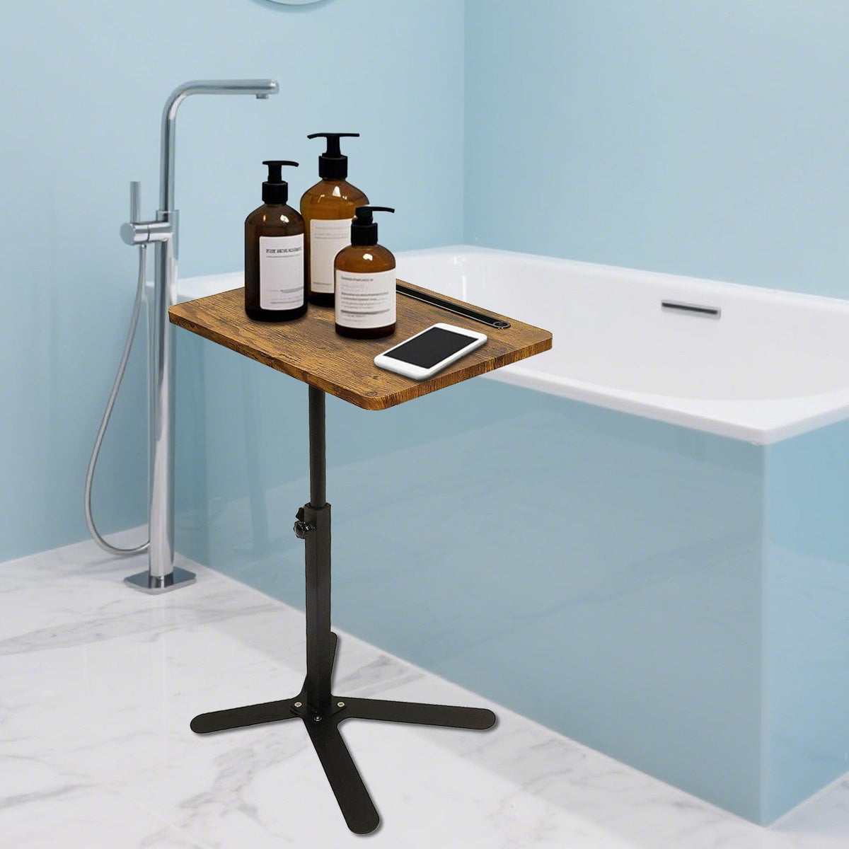 Adjustable Height Laptop Desk Rotating Tabletop Mobile Stand Home Mesa Bedside Table Office Tray Standing Computer Workstat