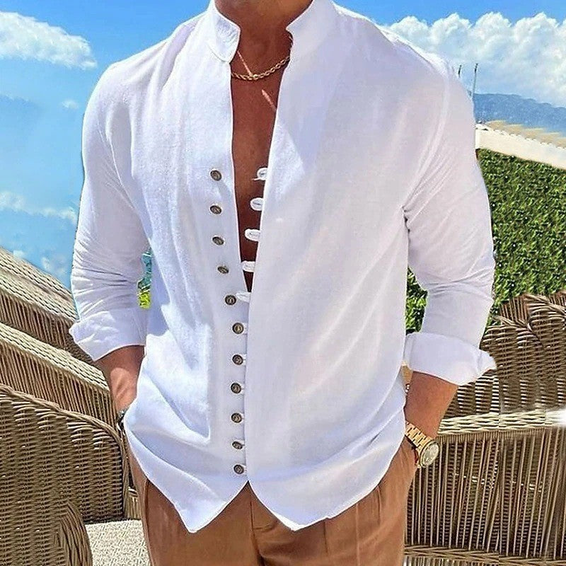 Men Business Workwear Blouse Shirts Autumn Spring Male Vintage Cotton Linen Blouse Tops LRFZ-776