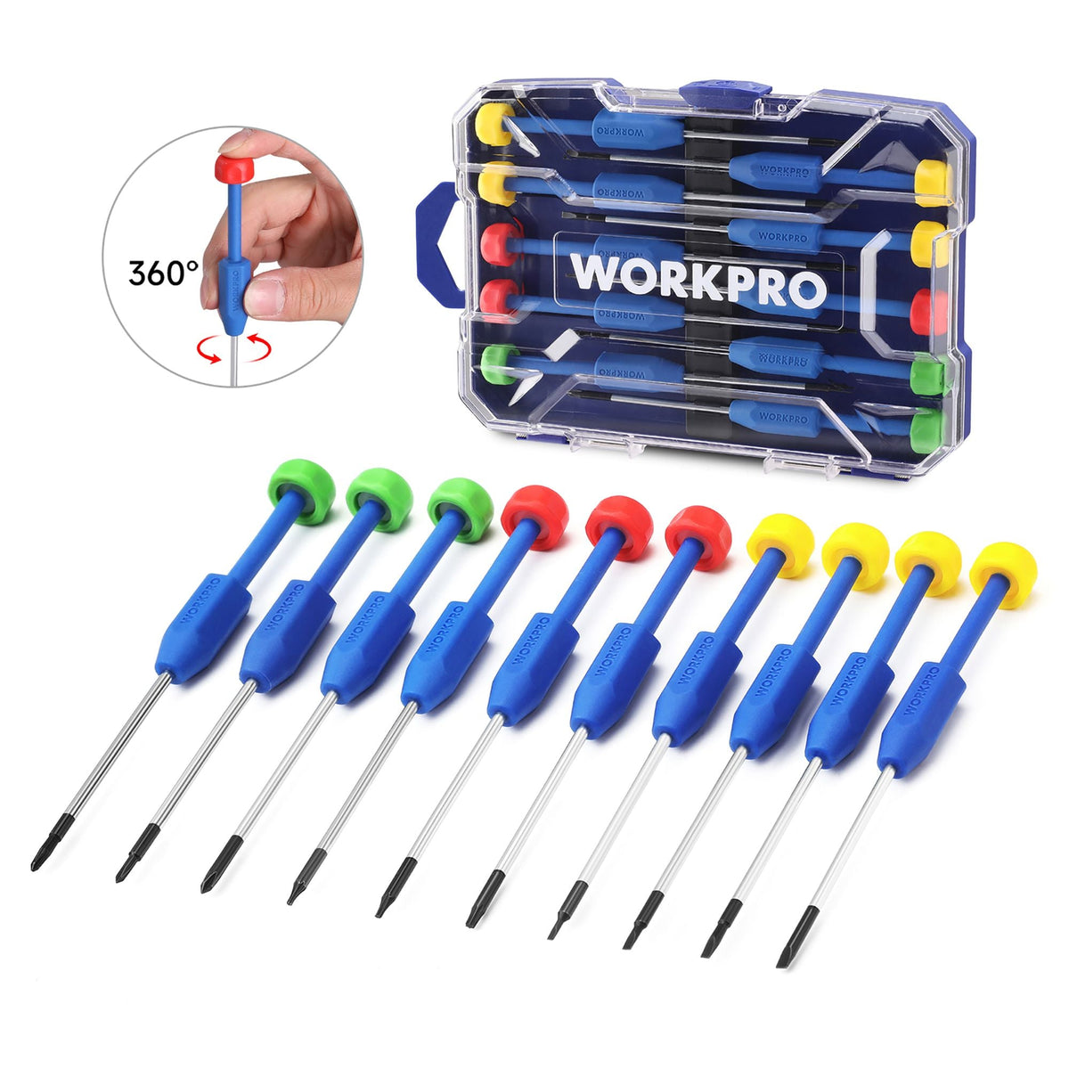 WORKPRO 10-Piece Precision Screwdriver Set with Case, Phillips, Slotted, Torx Star, Magnetic Screwdriver Repair Tool Kit