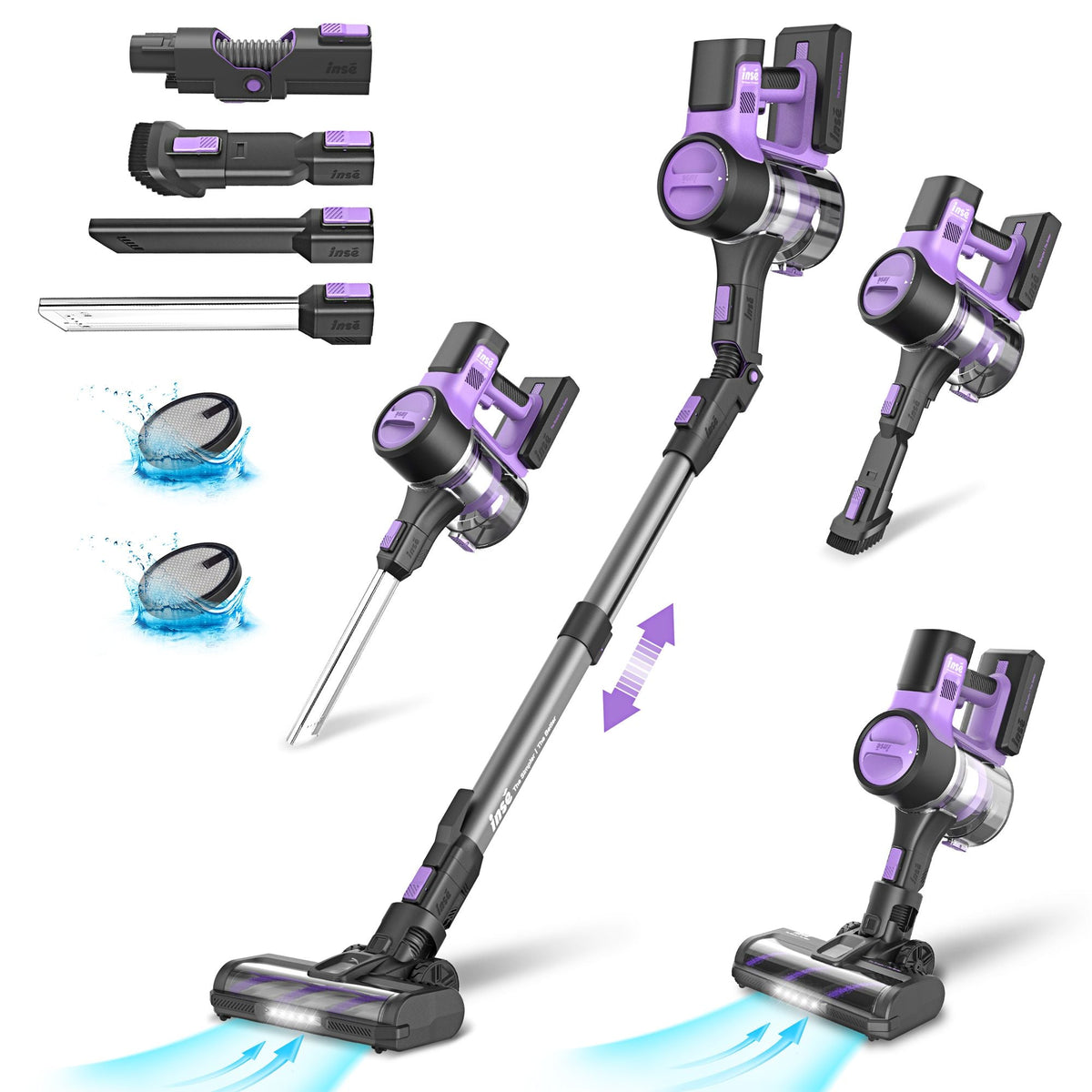 INSE S10 Cordless Vacuum Cleaner, 6-in-1 Stick Vacuum with 45Kpa Powerful Suction, Max 50 Min Runtime Rechargeable Battery