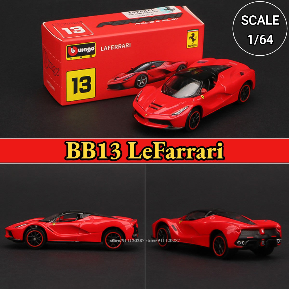 Bburago 1:64 Ferrari Mini Car Model, BB11 Enzo Metal Vehicle Replica F12tdf F40 458 488 GTB Diecast Miniature Home Decor Boy Toy