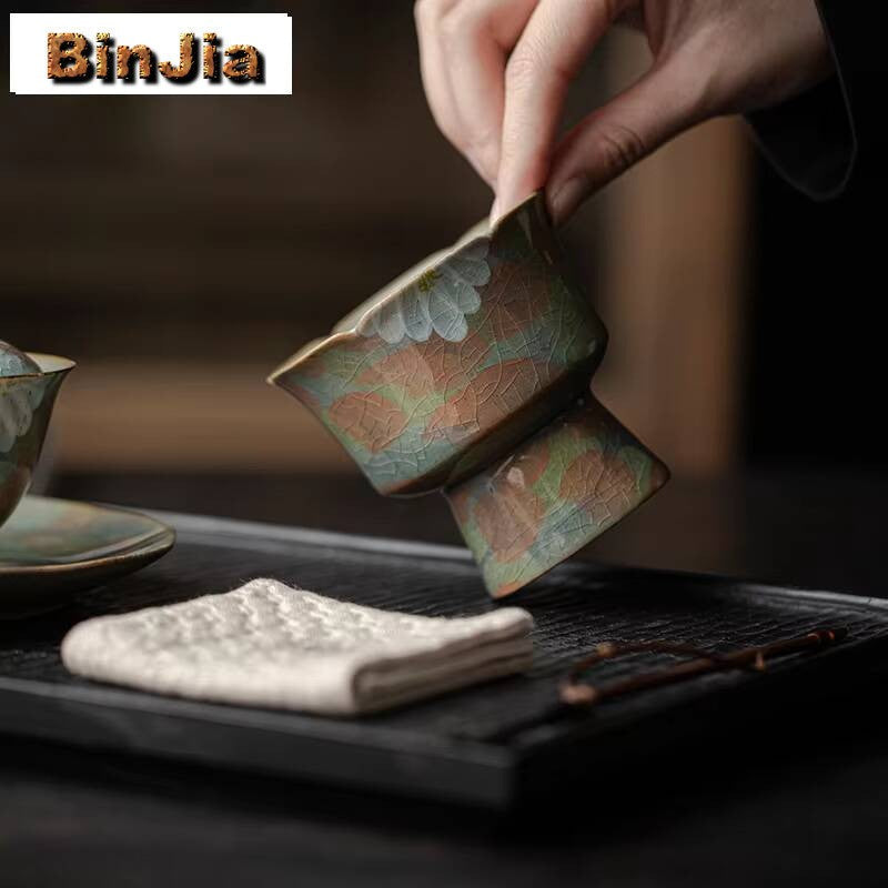 Hand-painted Cracked Glaze Chrysanthemum Fruit Tray Chinese Tall Bowl Dishes Boutique Plates For Food Serving Ornaments 120ml