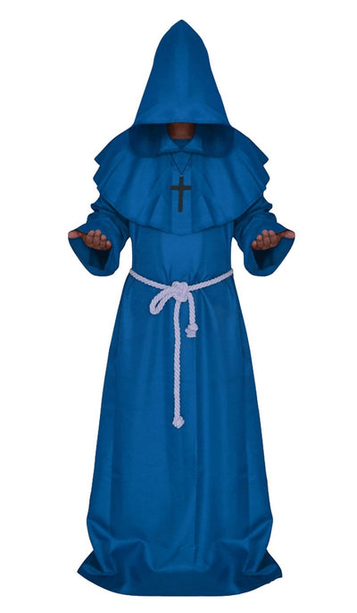 Halloween Wizard Cosplay Medieval Monk Hooded Robe Costume Mask Hat For Men Steampunk Priest Horror Masquerade Unisex Cloak Cape