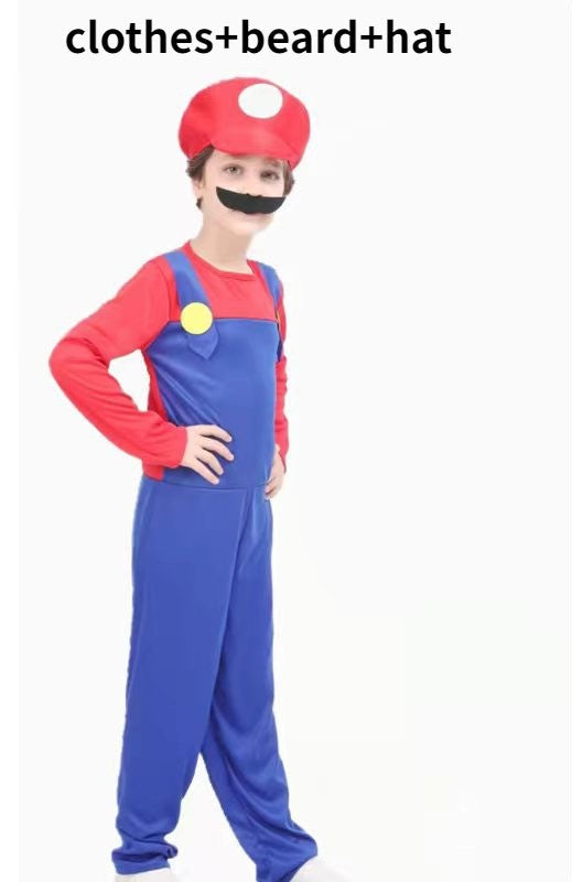 Anime Odyssey Super Luigi Brothers Cosplay Costume  Adult Children's Jumpsuit Beard Hat  Set Halloween Costume