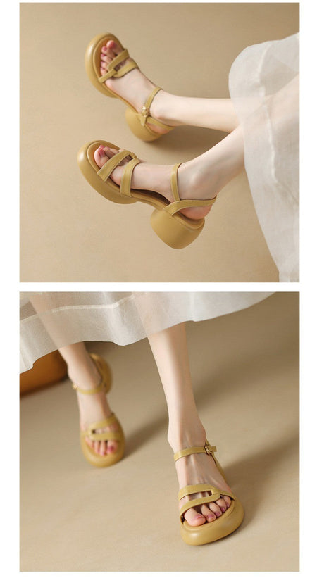Designer New Women's Sandals 2025 New Fashion High Heels Summer Outdoor Beach Shoes Mary Jane Women Open Toed Thick Heel Sandals