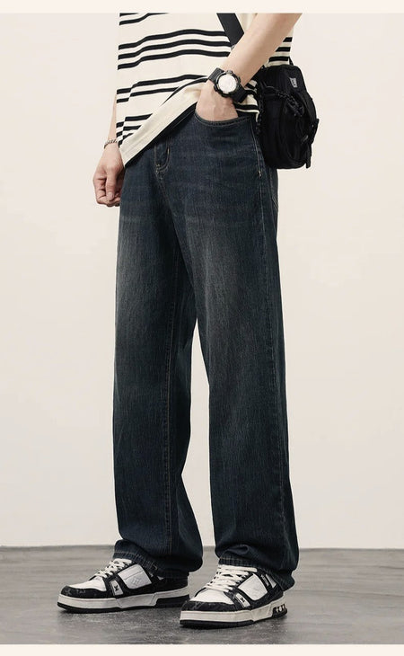 2025Spring Autumn New Men Straight Vintage Fit Jeans Casual Trousers High Quality Male Korean Fashion Baggy Wide Leg Denim Pants