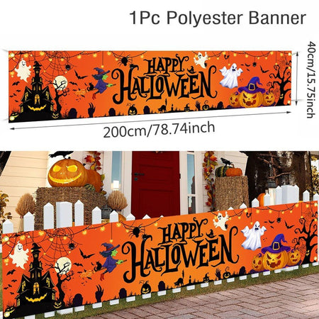 Ghost Halloween Pumpkin Banner Retro Halloween Party Signs Banner Decorations Fence Yard Porch Sign Outdoor Terror Decorations
