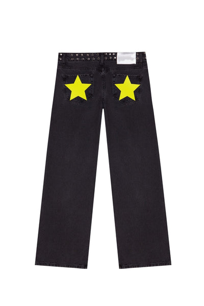 Y2K Women's Straight Leg Jeans Personalized Lucky Star Texture Retro Baggy Jeans Stylish High Street Willow Nail Low Waist Jeans