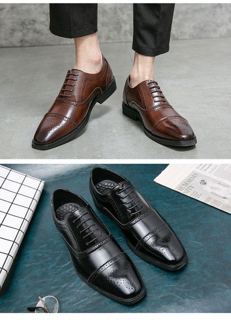 Men Oxfords Brogue Shoes Fashion Breathable Split Leather 38-48 Size Boys Black Soft Outdoor Casual Autumn Mules Dress Flats