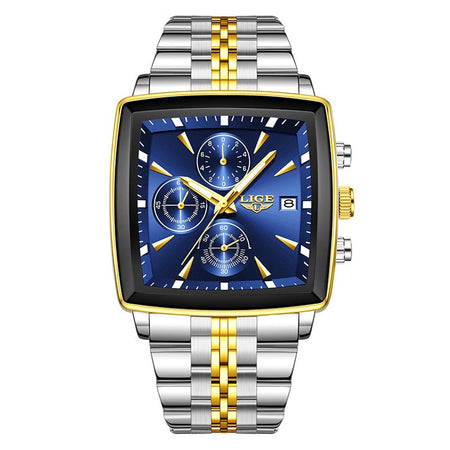 LIGE Top Brand Luxury Mens Watches Fashion Military Square Chronograph Quartz Wristwatches For Men Sports Waterproof Watch Men
